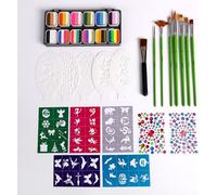 Set de palettes de couleurs aquarelles, peintures, palette professionnelle avec 8 pinceaux + 10 pochoirs + 2 autocollants, sûr et non toxique, aquarelle