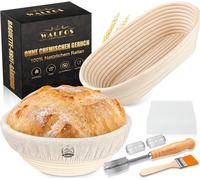 Set de paniers de fermentation 2 pièces 23cm rond & 25cm ovale avec accessoires - Rotin naturel, couteau de boulanger, draps, racloir à pâte, brosse