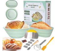 Set de paniers de fermentation en silicone 9 pouces rond & 10 pouces ovale - Set de cuisson au levain & outils & moule - BPA libre - Qualité alimentaire - Lavable au lave-vaisselle