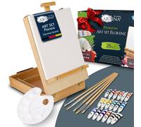 Set de peinture acrylique - 28 pièces - Chevalet et boîte en bois - 18 tubes de 12 ml - Pour intérieur et extérieur