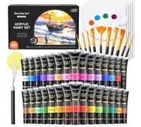 Set de peinture acrylique 30 couleurs tubes pinceaux toiles spatules palette éponge