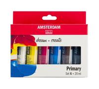 Royal Talens Amsterdam – Peinture acrylique – Set 6x20 ml (Primaires+Noir+Blanc+Terre d'ombre)
