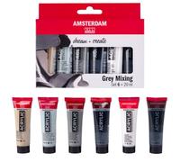 Set de Peinture Acrylique Standard Series Nuances de Gris, 6 x 20 ml, pigments de haute qualité, couleurs polyvalentes, résistantes à la lumière, formule durable, équilibre parfait des gris.