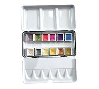Set de Peinture Aquarelle Métallisée et pailletée,12 Godets de Couleurs Concentrées en Boîte Métallique Portable, Palette Intégrée Pour Artistes et Loisirs Créatif