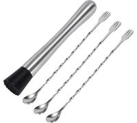 Set de pilons et cuillères à cocktail en acier inoxydable - Set de 4 ustensiles pour mojitos et boissons aux fruits