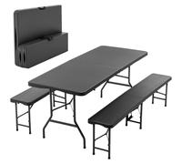 Set de pique-nique pliable 3 pièces - 1,8 m, noir - HDPE et motif d'arbres - Verrouillage de sécurité et résistance aux UV
