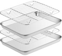 Set de plaques à pâtisserie en acier inoxydable avec grille de refroidissement, 26,5x20,5x2,5cm - 4 pièces, anti-adhésif, facile à nettoyer