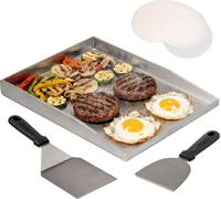 Set de plaques de cuisson eluno Plancha comprenant 1 plaque Plancha, 1 spatule, 1 pelle, 20 papiers pour hamburgers en acier inoxydable