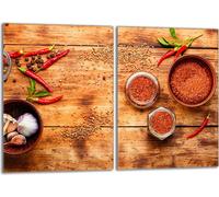 Set de plaques de recouvrement pour cuisinière 2x40x52 cm Couvercle pour plaque vitrocéramique, verre anti-éclaboussures, épices bois