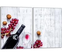 Set de plaques de recouvrement pour cuisinière 2x40x52 cm Couvercle pour plaque vitrocéramique, verre anti-projections, vin bois