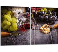 Set de plaques de recouvrement pour cuisinière 2x40x52 cm Couvercle pour plaque vitrocéramique, verre anti-projections, vin bois