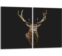 Set de plaques de recouvrement pour cuisinière 2x40x52 cm Couvercle pour plaque vitrocéramique, verre anti-projections, Chevreuil noir
