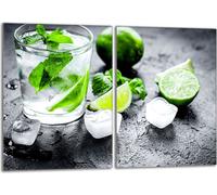 Set de plaques de recouvrement pour cuisinière 2x40x52 cm Couvercle pour plaque vitrocéramique, verre anti-projections, glace au citron vert