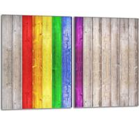 Set de plaques de recouvrement pour cuisinière 2x40x52 cm Couvercle pour plaque vitrocéramique, verre anti-projections, bois multicolore