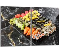 Set de plaques de recouvrement pour cuisinière 2x40x52 cm Couvercle pour plaque vitrocéramique, verre anti-projections, Marbre Sushi