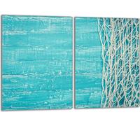 Set de plaques de recouvrement pour cuisinière 2x40x52 cm Couvercle pour plaque vitrocéramique, verre anti-projections, bois turquoise