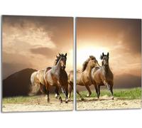 Set de plaques de recouvrement pour cuisinière 2x40x52 cm Couvercle pour plaque vitrocéramique, verre anti-projections, chevaux Beige