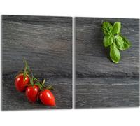 Set de plaques de recouvrement pour cuisinière 2x40x52 cm Couvercle pour plaque vitrocéramique, verre anti-projections, tomates bois