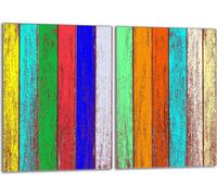 Set de plaques de recouvrement pour cuisinière 2x40x52 cm Couvercle pour plaque vitrocéramique, verre anti-projections, bois multicolore