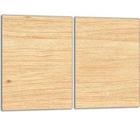 Set de plaques de recouvrement pour cuisinière 2x40x52 cm Couvercle pour plaque vitrocéramique, verre anti-projections, bois beige