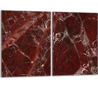 Set de plaques de recouvrement pour cuisinière 2x40x52 cm Couvercle pour plaque vitrocéramique, verre anti-projections, marbre rouge