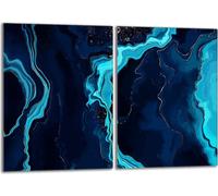 Set de plaques de recouvrement pour cuisinière 2x40x52 cm Couvercle pour plaque vitrocéramique, verre anti-projections, marbre bleu