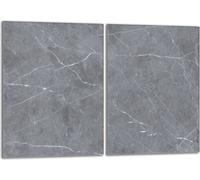 Set de plaques de recouvrement pour cuisinière 2x40x52 cm Couvercle pour plaque vitrocéramique, verre anti-projections, Marbre gris