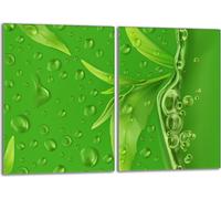 Set de plaques de recouvrement pour cuisinière 2x40x52 cm Couvercle pour plaque vitrocéramique, verre anti-projections, feuillage vert