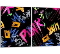 Set de plaques de recouvrement pour cuisinière 2x40x52 cm Couvercle pour plaque vitrocéramique, verre anti-projections, punk multicolore