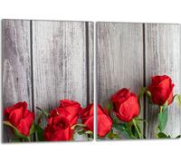 Set de plaques de recouvrement pour cuisinière 2x40x52 cm Couvercle pour plaque vitrocéramique, verre anti-projections, bois rose