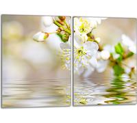 Set de plaques de recouvrement pour cuisinière 2x40x52 cm Couvercle pour plaque vitrocéramique, verre anti-projections, prunier beige