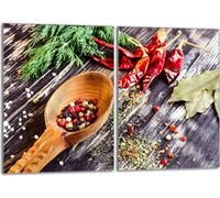 Set de plaques de recouvrement pour cuisinière 2x40x52 cm Couvercle pour plaque vitrocéramique, verre anti-éclaboussures, épices bois