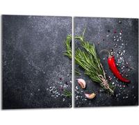 Set de plaques de recouvrement pour cuisinière 2x40x52 cm Couvercle pour plaque vitrocéramique, verre anti-projections, ardoise épices