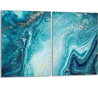 Set de plaques de recouvrement pour cuisinière 2x40x52 cm Couvercle pour plaque vitrocéramique, verre anti-projections, marbre turquoise