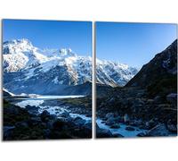 Set de plaques de recouvrement pour cuisinière 2x40x52 cm Couvercle pour plaque vitrocéramique, verre anti-projections, Montagnes Paysage