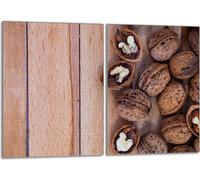 Set de plaques de recouvrement pour cuisinière 2x40x52 cm Couvercle pour plaque vitrocéramique, verre anti-éclaboussures, cacahuètes en bois