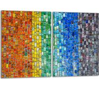 Set de plaques de recouvrement pour cuisinière 2x40x52 cm Couvercle pour plaque vitrocéramique, verre anti-projections, pierres multicolores