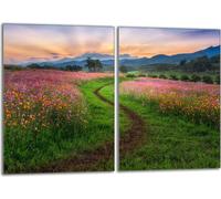 Set de plaques de recouvrement pour cuisinière 2x40x52 cm Couvercle pour plaque vitrocéramique, verre anti-éclaboussures, Paysage Montagnes