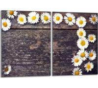 Set de plaques de recouvrement pour cuisinière 2x40x52 cm Couvercle pour plaque vitrocéramique, verre anti-éclaboussures, pâquerettes en bois