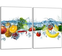 Set de plaques de recouvrement pour cuisinière 2x40x52 cm Couvercle pour plaque vitrocéramique, verre anti-éclaboussures, fruits légumes