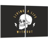 Set de plaques de recouvrement pour cuisinière 2x40x52 cm Couvercle pour plaque vitrocéramique, verre anti-projections, crâne noir