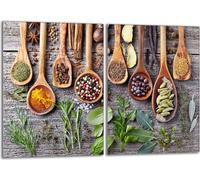 Set de plaques de recouvrement pour cuisinière 2x40x52 cm Couvercle pour plaque vitrocéramique, verre anti-éclaboussures, épices bois