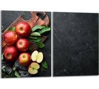 Set de plaques de recouvrement pour cuisinière 2x40x52 cm Couvercle pour plaque vitrocéramique, verre anti-projections, ardoise Pommes