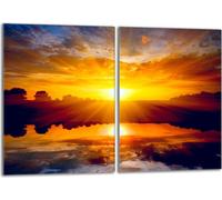 Set de plaques de recouvrement pour cuisinière 2x40x52 cm Couvercle pour plaque vitrocéramique, verre anti-projections, paysage orange