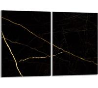 Set de plaques de recouvrement pour cuisinière 2x40x52 cm Couverture de la plaque vitrocéramique en verre Protection contre les éclaboussures, Marbre doré