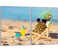 Set de plaques de recouvrement pour cuisinière 2x40x52 cm Couverture de la plaque vitrocéramique en verre Protection contre les éclaboussures, Ananas plage