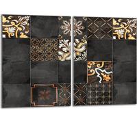 Set de plaques de recouvrement pour cuisinière 2x40x52 cm Couverture de la plaque vitrocéramique, verre anti-projections, mosaïque ardoise