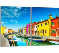 Set de plaques de recouvrement pour cuisinière 2x40x52 cm Couverture de plaque vitrocéramique en verre Protection contre les éclaboussures, carreaux Roues, Paysage Coloré