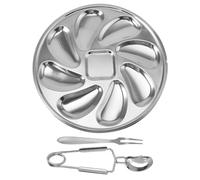 Set de Plats à Huîtres en Acier Inoxydable pour Service Restaurant | Argenté, Design Lisse et Bords Doux, Pince de Prise et Fourchette Incluses, Buffet Bbq