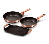Set de Poêles à Frire Induction 22- 26cm, Plaque à griller Aluminium Antiadhésif Rose Gold